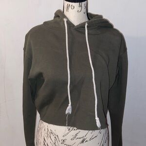 Army Green Semi Cropped Hoodie